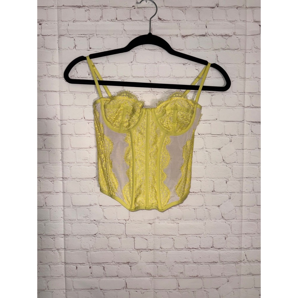 Out From Under Modern Love Corset Lemon Yellow Lace Mesh Bustier Top Medium - Picture 3 of 7